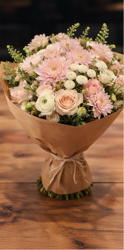 Hand wrapped floral bundle - right angle